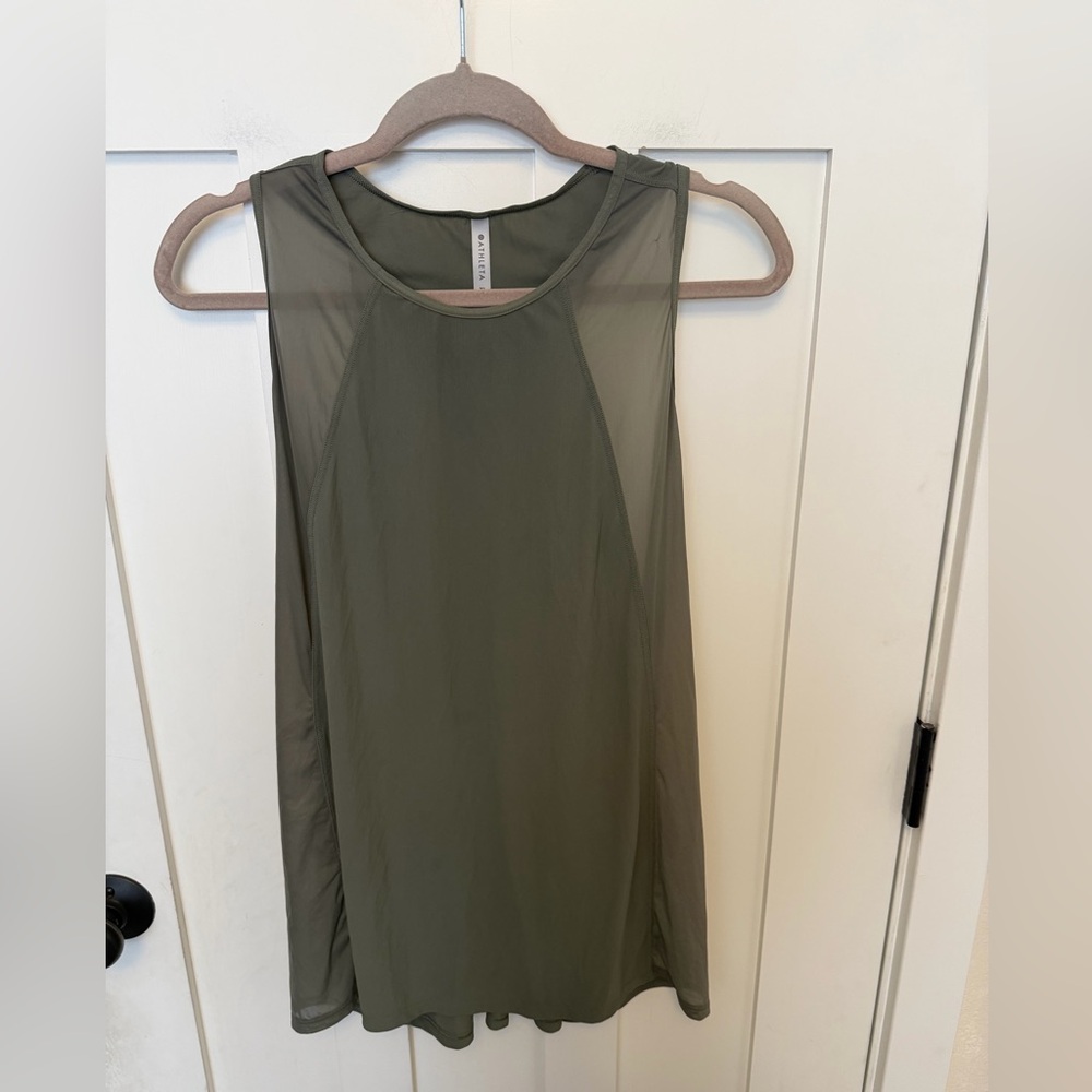 Athleta Athletic Tank Top Lightweight Breathable Green Size XL Mesh Crew Neck